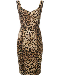 Коричневое облегающее платье с леопардовым принтом от Dolce & Gabbana
