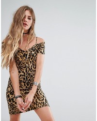 Коричневое облегающее платье с леопардовым принтом от Motel