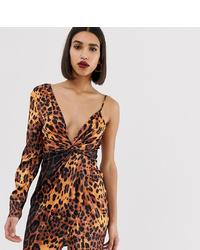 Коричневое облегающее платье с леопардовым принтом от PrettyLittleThing