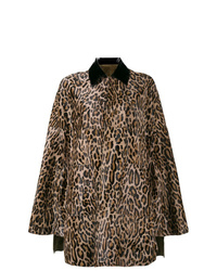 Коричневое пальто-накидка с леопардовым принтом