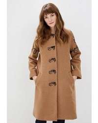 Женское коричневое пальто с вышивкой от Forlife