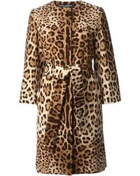 Женское коричневое пальто с леопардовым принтом от Dolce & Gabbana