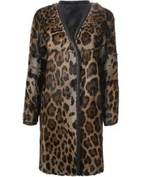 Женское коричневое пальто с леопардовым принтом