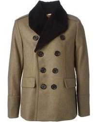 Мужское коричневое пальто с меховым воротником от Burberry