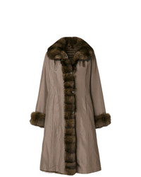 Коричневое пальто с меховым воротником от Liska