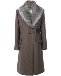 Коричневое пальто с меховым воротником от Maison Margiela