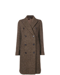 Женское коричневое пальто с узором "в ёлочку" от Aspesi
