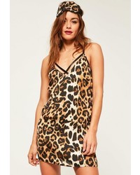 Коричневое платье-комбинация с леопардовым принтом