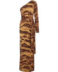 Коричневое платье-макси с леопардовым принтом от Diane von Furstenberg