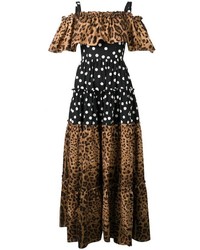 Коричневое платье-макси с леопардовым принтом от Dolce & Gabbana