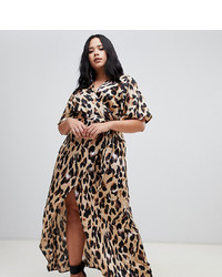 Коричневое платье-макси с леопардовым принтом от John Zack Plus