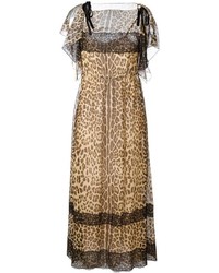 Коричневое платье-макси с леопардовым принтом от RED Valentino