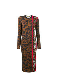 Коричневое платье-миди с леопардовым принтом