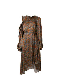 Коричневое платье-миди с принтом от Magda Butrym