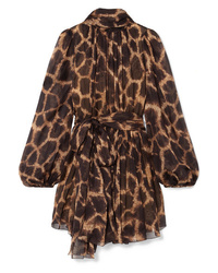 Коричневое платье прямого кроя с леопардовым принтом от Dolce & Gabbana