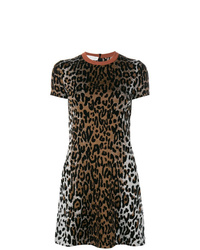Коричневое платье прямого кроя с леопардовым принтом от Stella McCartney