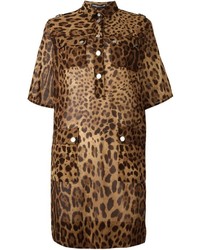 Коричневое платье-рубашка с леопардовым принтом