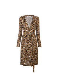 Коричневое платье с запахом с леопардовым принтом от Dvf Diane Von Furstenberg