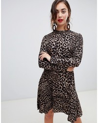 Коричневое платье с пышной юбкой с леопардовым принтом от Warehouse