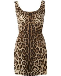 Коричневое платье-футляр с леопардовым принтом от Dolce & Gabbana