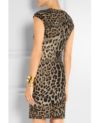 Коричневое платье-футляр с леопардовым принтом от Roberto Cavalli