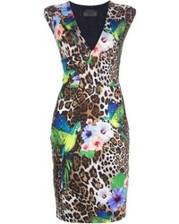 Коричневое платье-футляр с леопардовым принтом от Philipp Plein