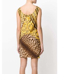 Коричневое платье-футляр с леопардовым принтом от Versace Vintage