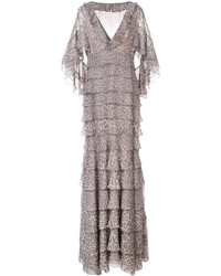 Коричневое шелковое вечернее платье с принтом от J. Mendel