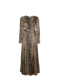 Коричневое шелковое платье с запахом с леопардовым принтом