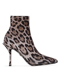 Коричневые ботильоны на резинке с леопардовым принтом от Dolce & Gabbana