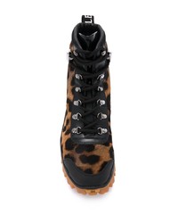 Женские коричневые ботинки на шнуровке из ворса пони с леопардовым принтом от Moncler