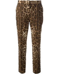 Женские коричневые брюки-галифе с леопардовым принтом от Dolce & Gabbana