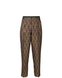 Женские коричневые брюки-галифе с цветочным принтом от Etro