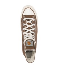 Мужские коричневые высокие кеды из плотной ткани от Converse