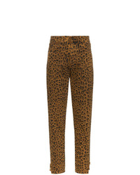 Женские коричневые джинсы с леопардовым принтом от Saint Laurent
