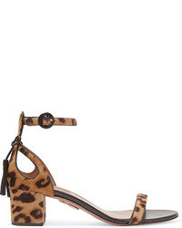 Коричневые замшевые босоножки на каблуке с леопардовым принтом от Aquazzura