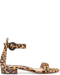 Коричневые замшевые босоножки на каблуке с леопардовым принтом от Gianvito Rossi