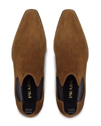 Женские коричневые замшевые ботинки челси от Prada
