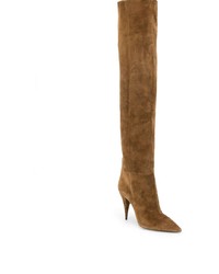 Коричневые замшевые ботфорты от Saint Laurent