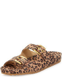 Коричневые замшевые сандалии на плоской подошве с леопардовым принтом