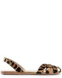 Коричневые замшевые сандалии на плоской подошве с леопардовым принтом от Car Shoe