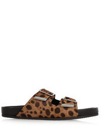Коричневые замшевые сандалии на плоской подошве с леопардовым принтом от Givenchy