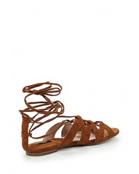 Коричневые замшевые сандалии на плоской подошве от Mango