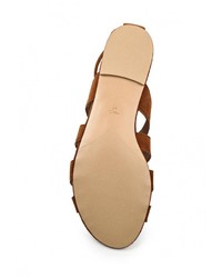 Коричневые замшевые сандалии на плоской подошве от Mango