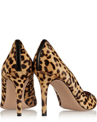 Коричневые замшевые туфли с леопардовым принтом от Gianvito Rossi