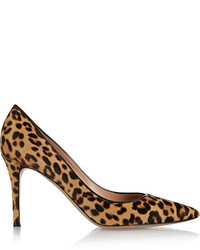Коричневые замшевые туфли с леопардовым принтом от Gianvito Rossi