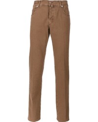 Мужские коричневые зауженные джинсы от Kiton