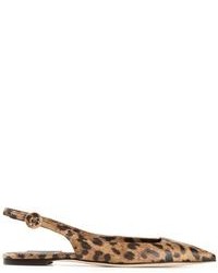 Коричневые кожаные балетки с леопардовым принтом
