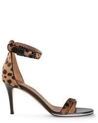 Коричневые кожаные босоножки на каблуке с леопардовым принтом от Givenchy