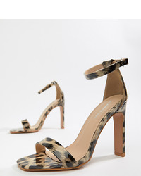 Коричневые кожаные босоножки на каблуке с леопардовым принтом от Glamorous